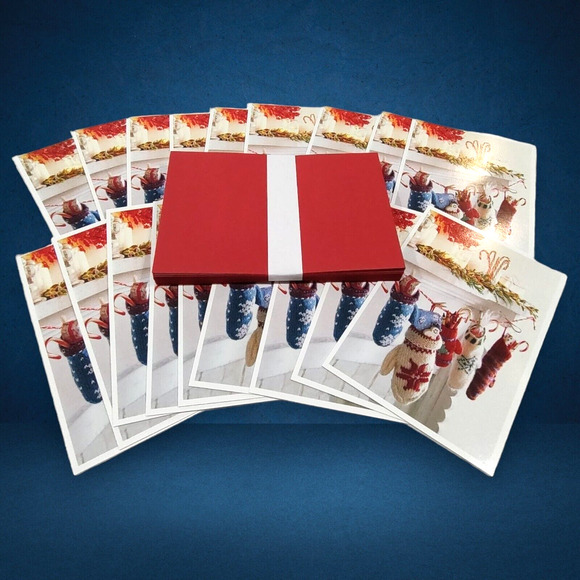 Knitted Snowflake Fireplace Christmas Stockings Vintage Hallmark Greeting Cards - Picture 2 of 6